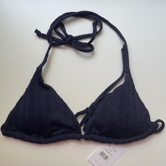 Andie Swim The String Bikini Top Women’s Large Navy Blue Eyelet Pattern NWT - Picture 1 of 11